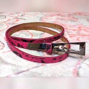 Worth Pink Italian Calfskin Leather Belt Silver Triangle Buckle Half Inch Size S